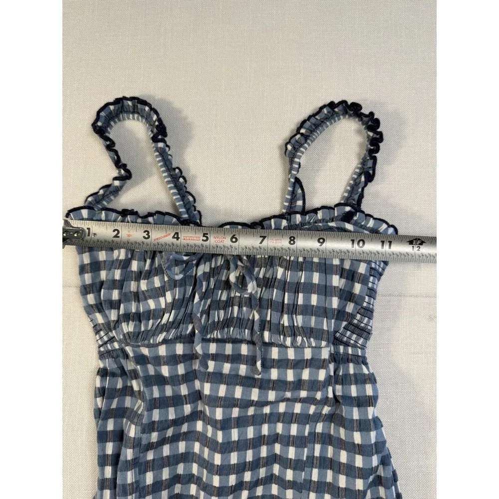 Free People Gingham Lace Up Back Midi Dress Blue White Small